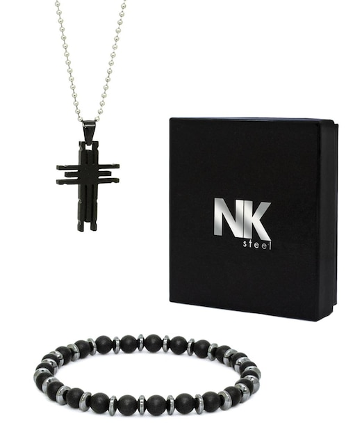 Set de joyería NK Steel pulsera de perlas con acero inoxidable y aretes de  estrella de acero inoxidable