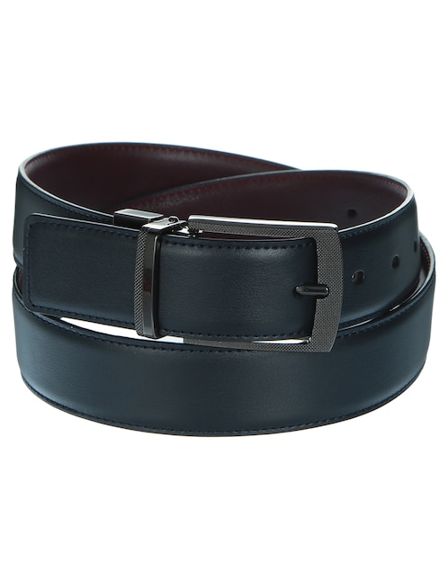Cinturón Perry Ellis Para Hombre - Color Negro, Talla 30 - Hebilla De Plata Envejecida, 7 Agujeros