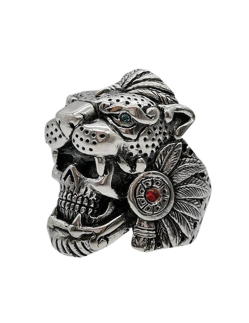 Anillo Vadalú Plata Guerrero Craneo Jaguar P 925 de plata pulido
