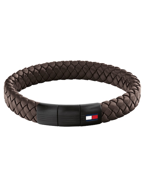 Pulsera Tommy Hilfiger de piel Round braided bracelet con acabado mate