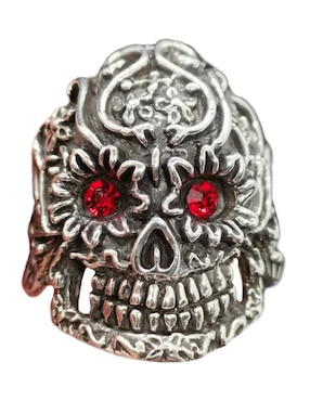 Anillo Vadalú Cráneo Ojos Rojos P925 De Plata Pedrería De Fantasía