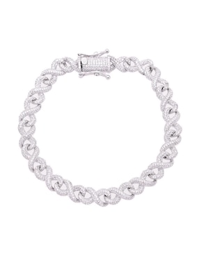 Pulsera Boscaini De Plata P 925 Miami Cuban Link Full Ice Con Acabado Pavé