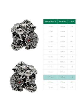 Anillo Vadalú Plata Guerrero Craneo Jaguar P 925 de plata pulido