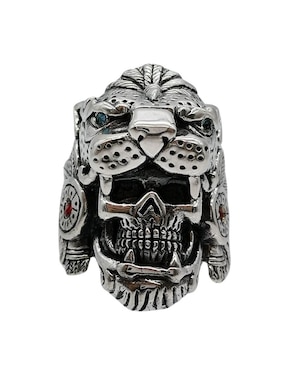 Anillo Vadalú Plata Guerrero Craneo Jaguar P 925 de plata pulido