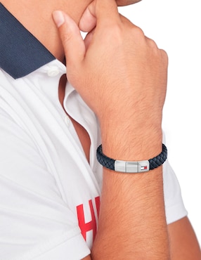 Pulsera Tommy Hilfiger de piel Round braided bracelet con acabado mate