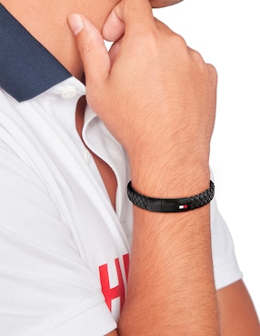 Brazalete Tommy Hilfiger de piel Round braided bracelet con acabado mate