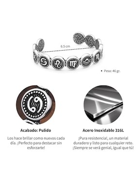 Brazalete Chulada de acero inoxidable Zodiaco acabado pulido