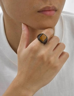 Anillo cuadrado Chulada Black ojo de tigre pulido