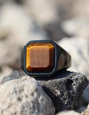 Anillo cuadrado Chulada Black ojo de tigre pulido