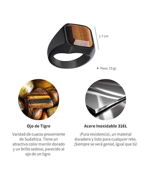 Anillo cuadrado Chulada Black ojo de tigre pulido