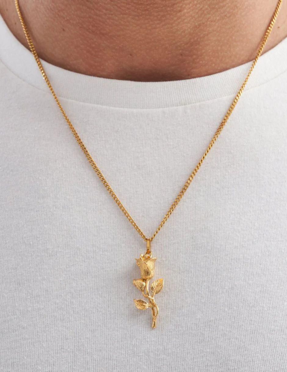 Collar de flor Rosa de baño de oro 18 K 3