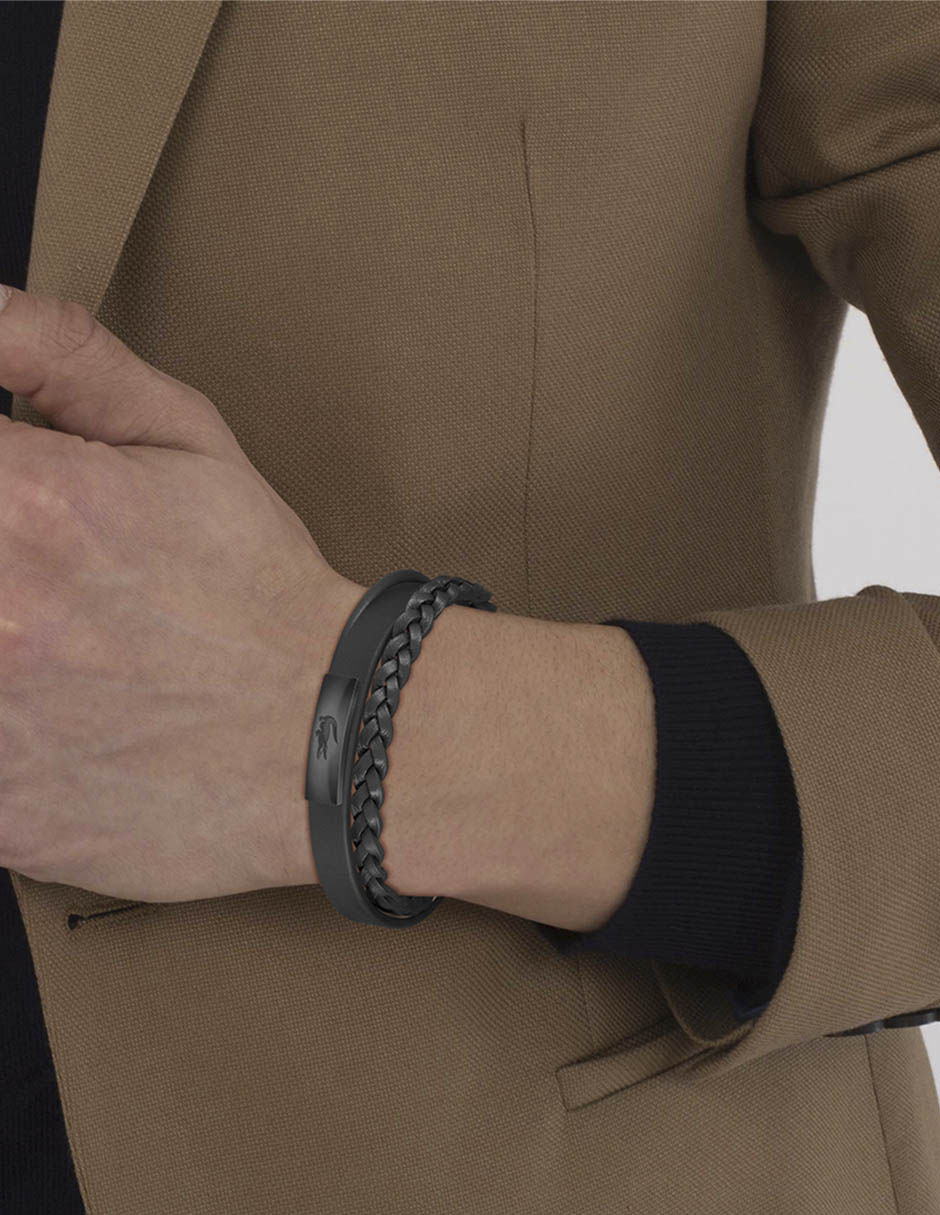 PULSERA LACOSTE 2040318 PIEL, NEGRO