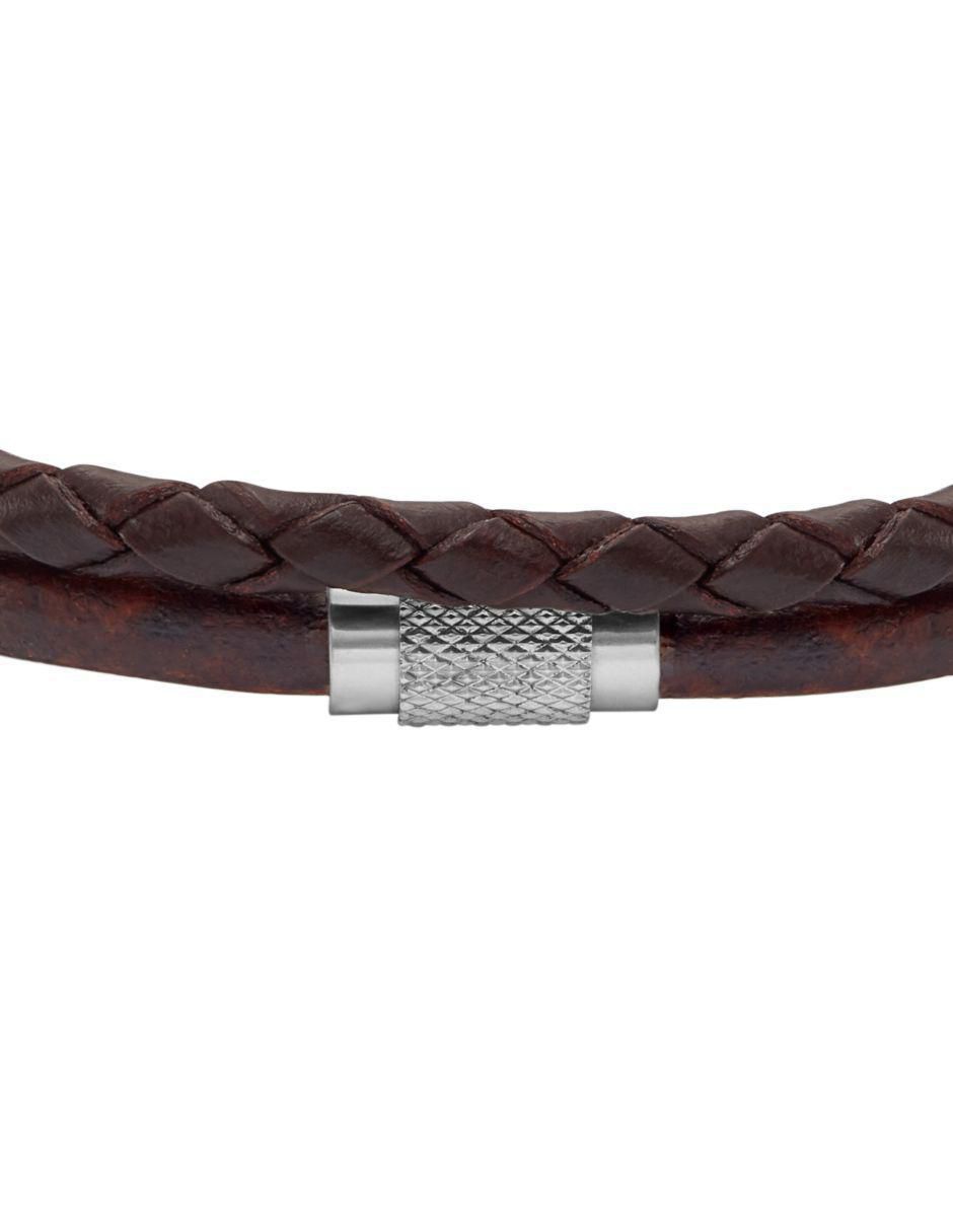 Pulsera fossil "de" piel sin kilataje all stacked up "con acabado" cepillado