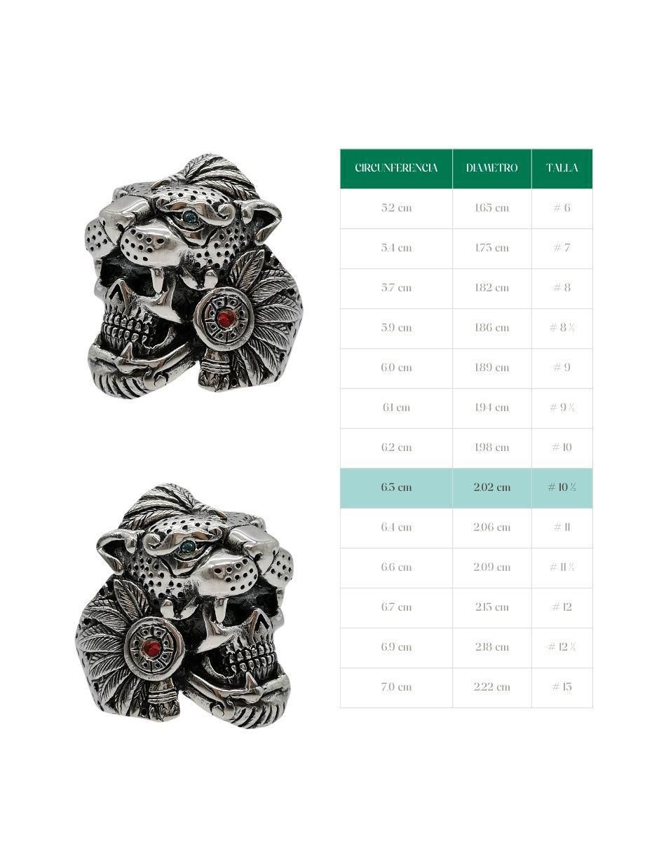 Anillo Guerrero Craneo Jaguar P 925 de plata pulido 4
