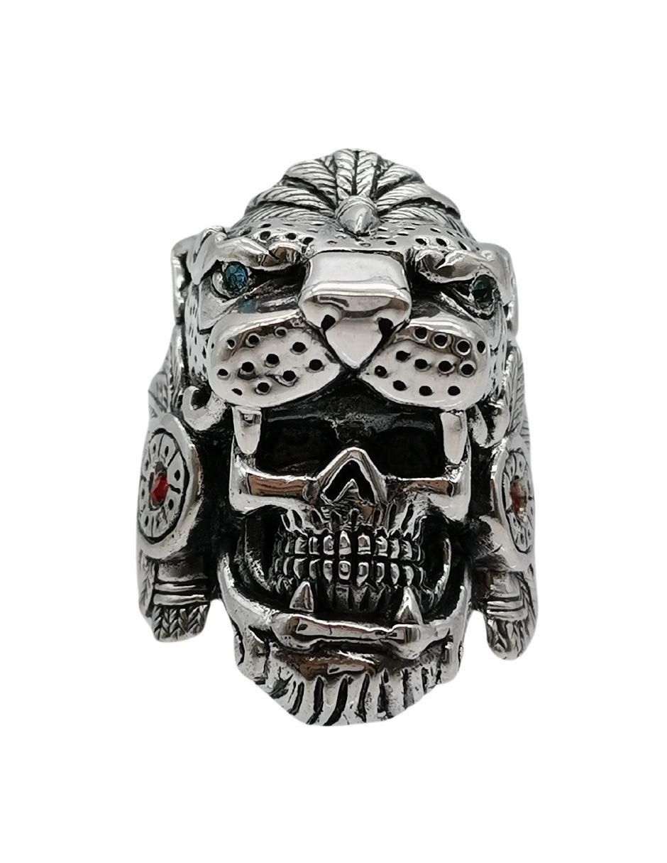 Anillo Guerrero Craneo Jaguar P 925 de plata pulido 2