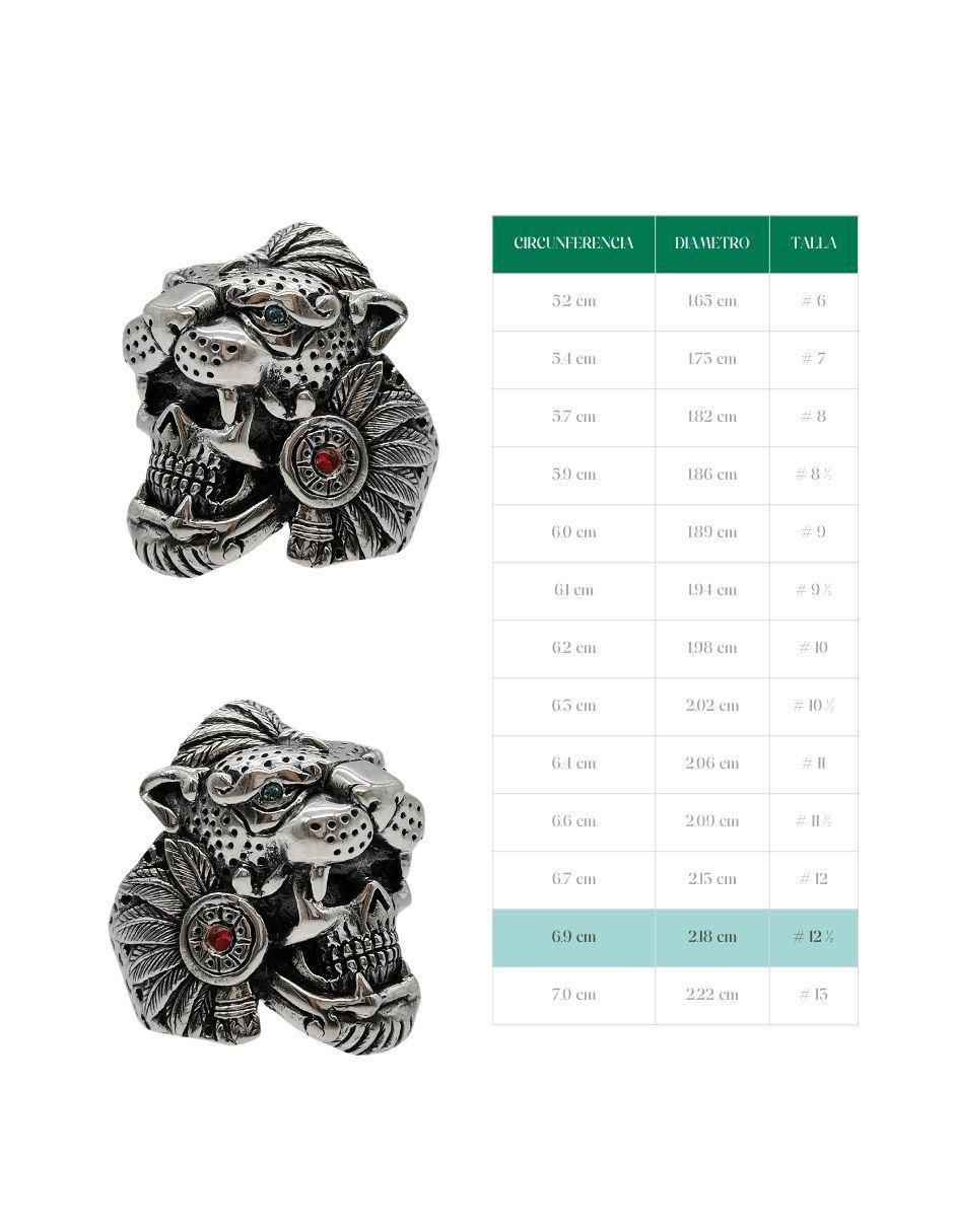 Anillo Guerrero Craneo Jaguar P 925 de plata pulido 4