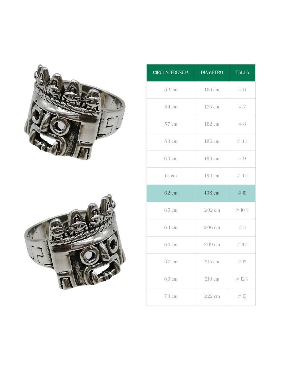 Anillo rectangular Tlaloc Sencillo P 925 de plata pulido 6