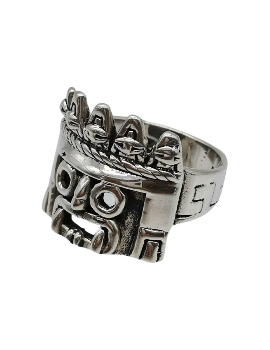 Anillo rectangular Tlaloc Sencillo P 925 de plata pulido 3