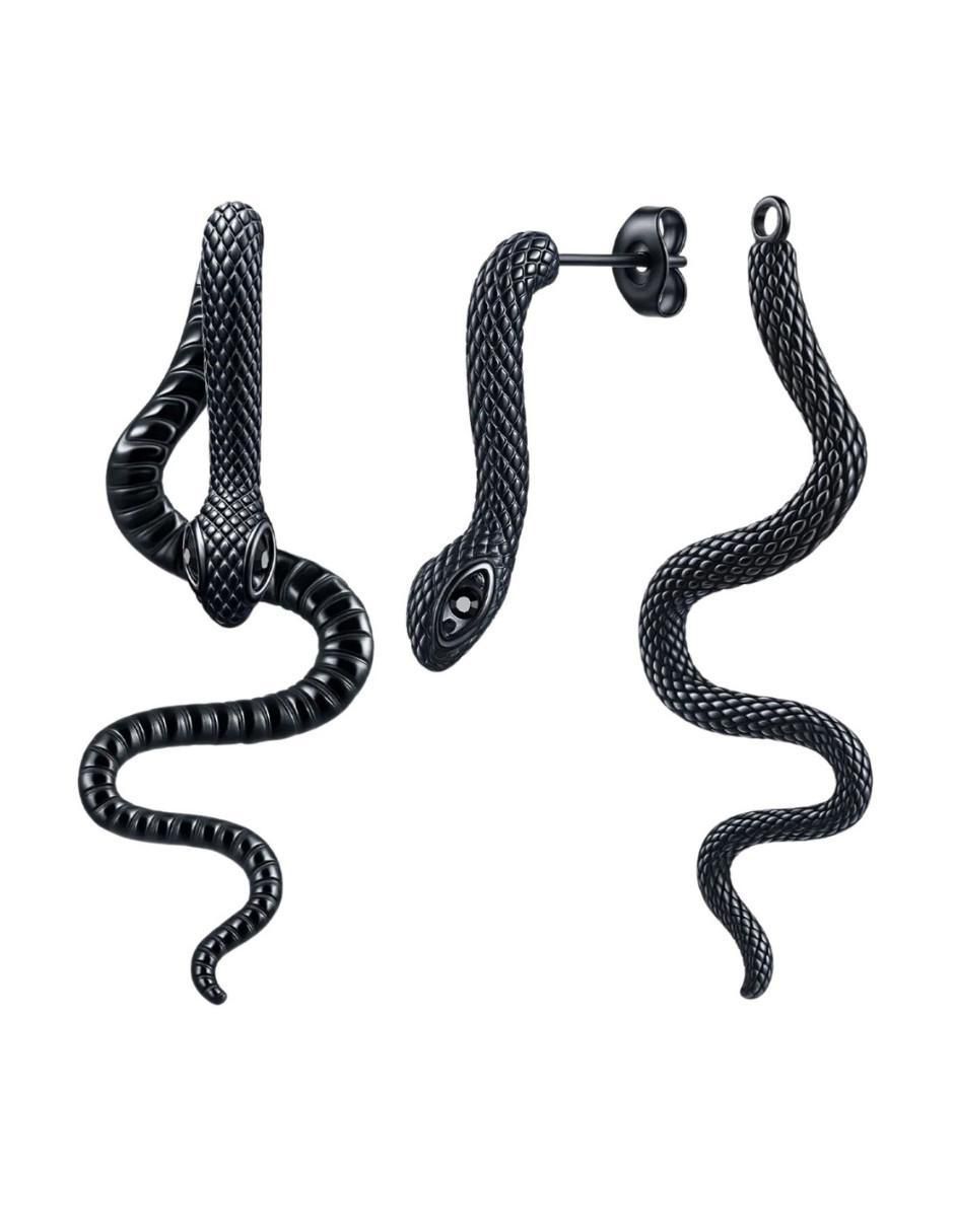 Aretes largos de serpiente Black con acabado pulido Aretes largos de serpiente Black con acabado pulido