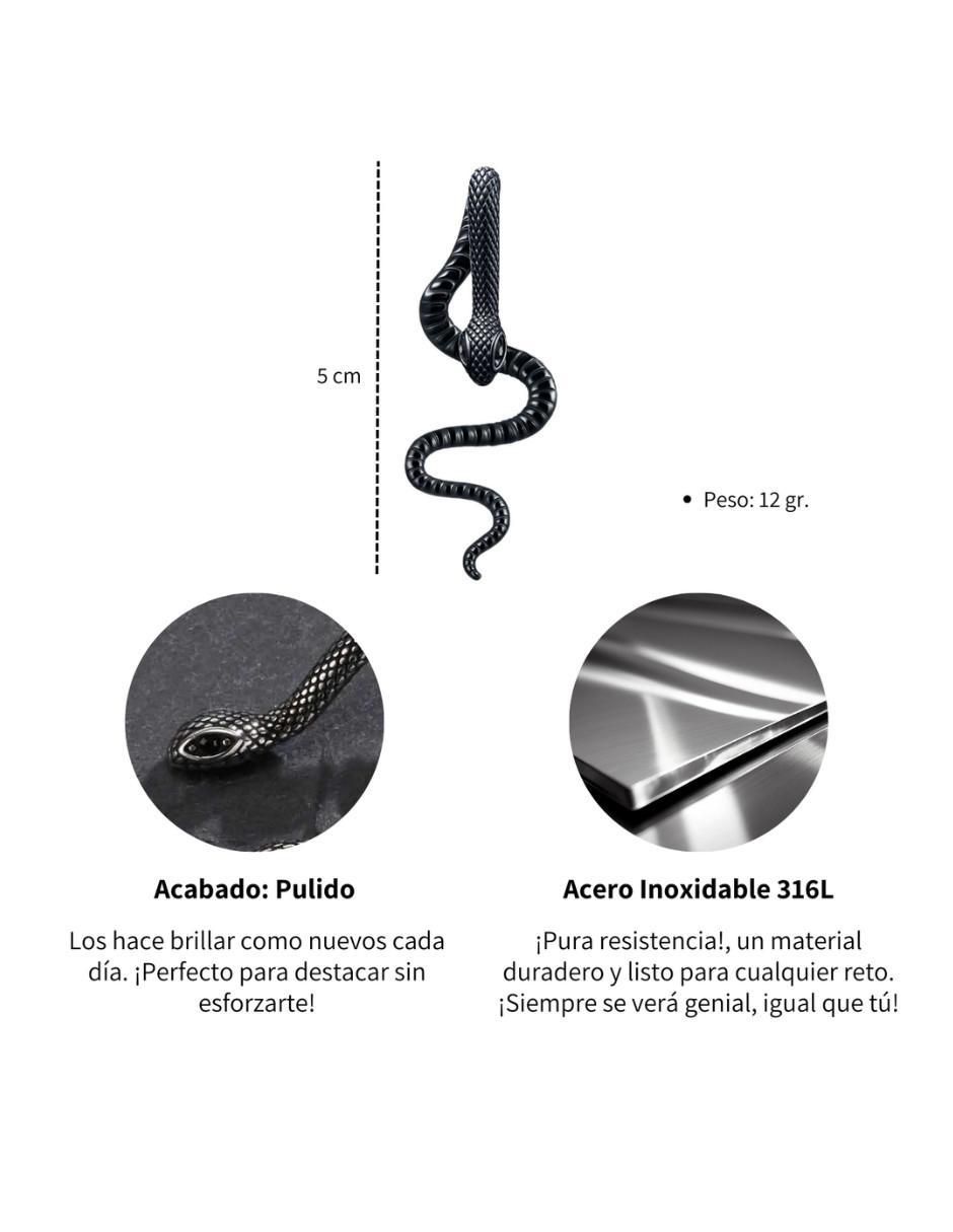 Aretes largos de serpiente Black con acabado pulido 2