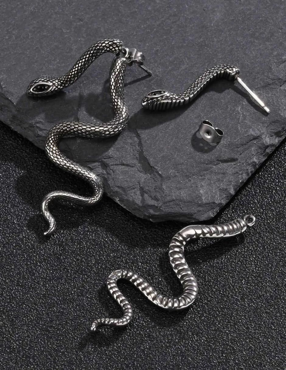 Aretes largos de serpiente Black con acabado pulido 4
