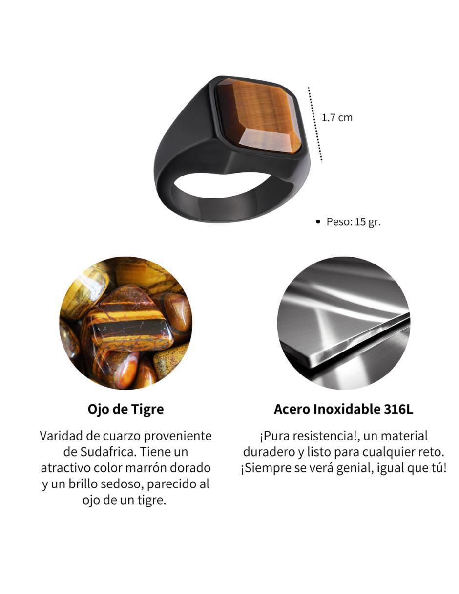 Anillo cuadrado Black ojo de tigre pulido 4